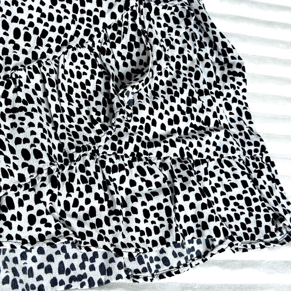 Express | Black & White Dotted Ruffled Wrap Mini Skirt with Tie - Picture 5 of 8